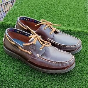 Timberland Men's Dark Brown Leather Boat Loafer Shoes Size 12